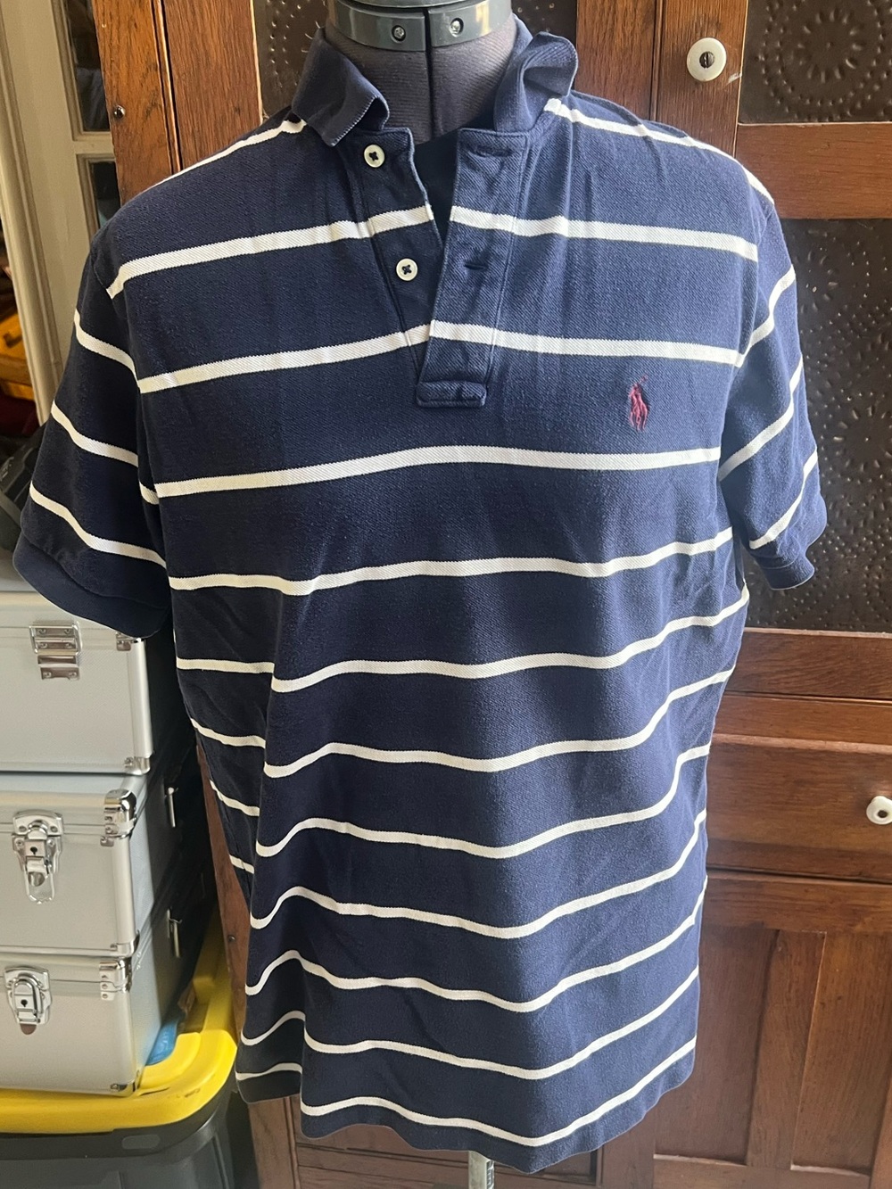 Polo by Ralph Lauren Navy Blue & White Striped Polo size M